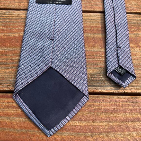 Vintage Italian Silk Tie Blue Red Iridescent Stripe Retro Luxury Necktie Formal - Picture 5 of 8